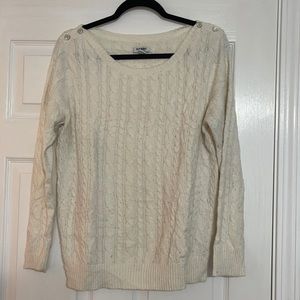 Cream or off-white cable knit boatneck sweater